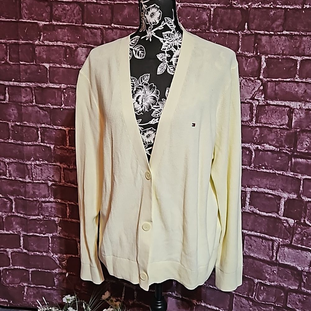 Tommy Hilfiger Yellow Button Front Waffle Weave Style Cardigan sz XL CLEARANCE